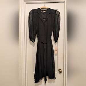 Nanette Lepore Black Swiss Dot Maxi Dress with Tie Waist